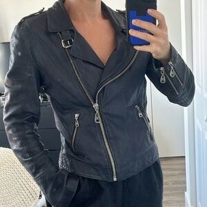 DOMA Navy Lambskin Moto Leather Jacket Women’s M Asymmetrical Zip Soft Biker
